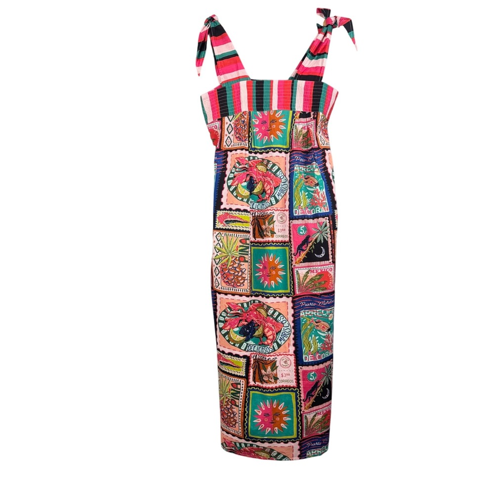 Printfresh Sugar Sand Dress Womens M Colorful Coast Organic Cotton Midi NWT